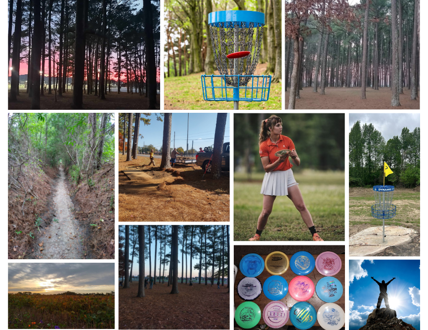 A collage of disc golf photos near Huntsville, Al